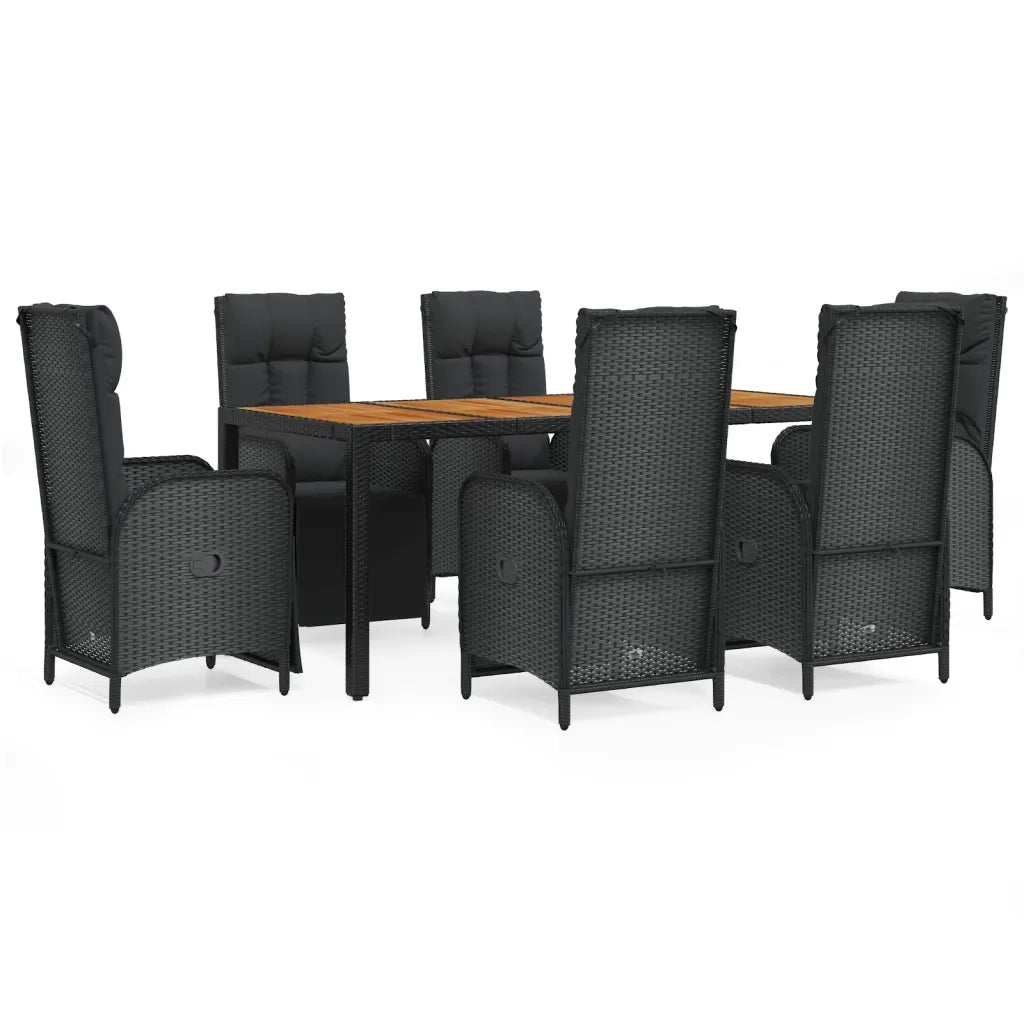Set da Pranzo da Giardino 7 pz Nero con Cuscini in Polyrattan 3185078