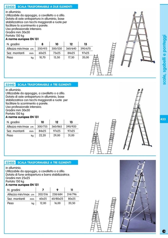 1pz scala alluminio azzurra 13+13+13 gradini 390-865 cm cod:ferx.7635