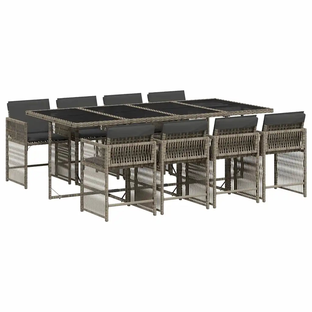 Set da Pranzo da Giardino 9 pz con Cuscini in Polyrattan Grigio 3211640