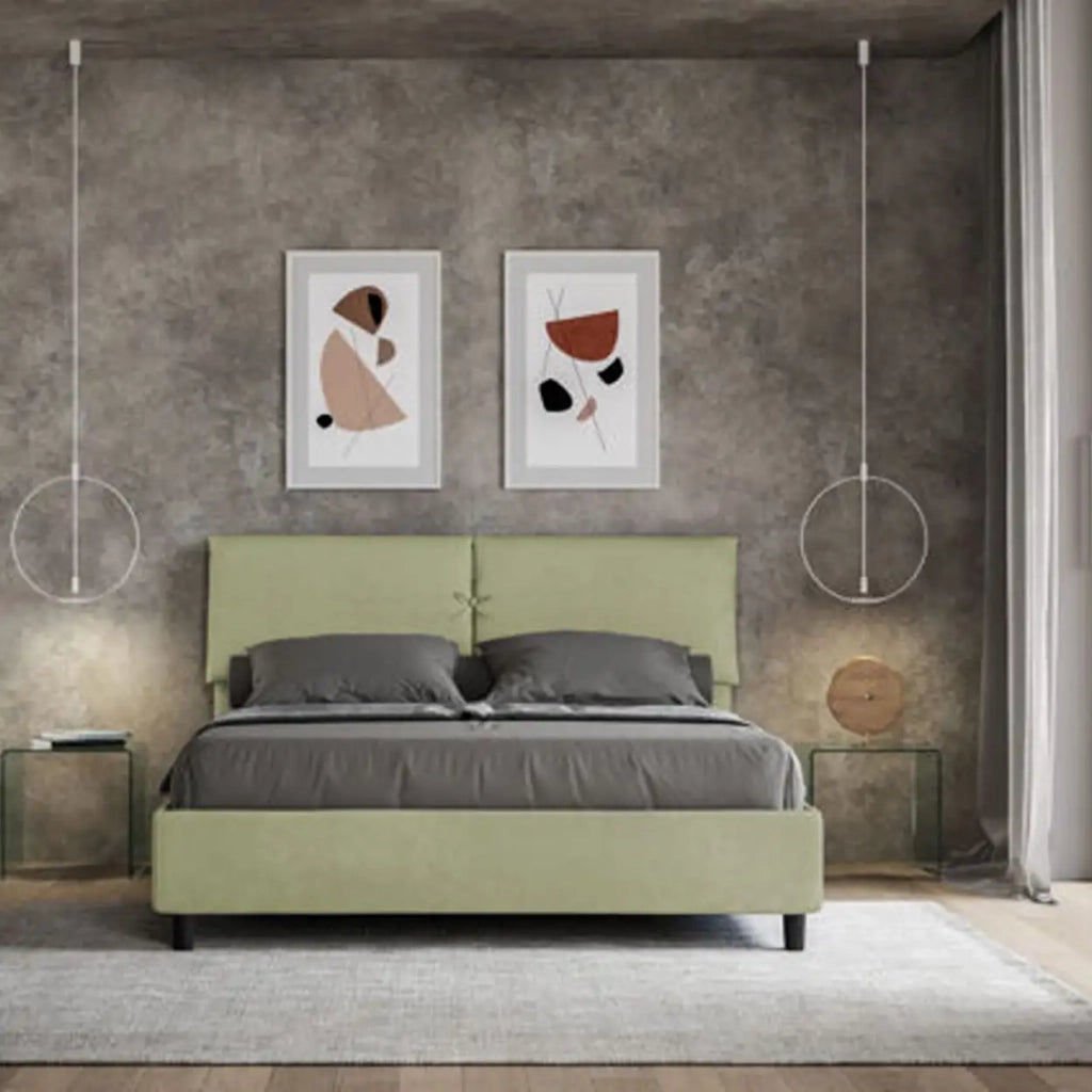 Letto matrimoniale con rete imbottito 160x190 microfibra tè verde Mados