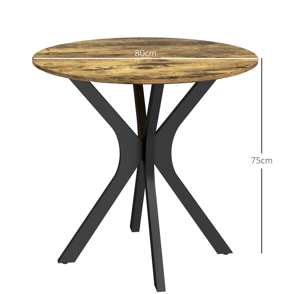 Tavolo da pranzo rotondo 80x75 cm in MDF marrone rustico, base in acciaio, 2 posti