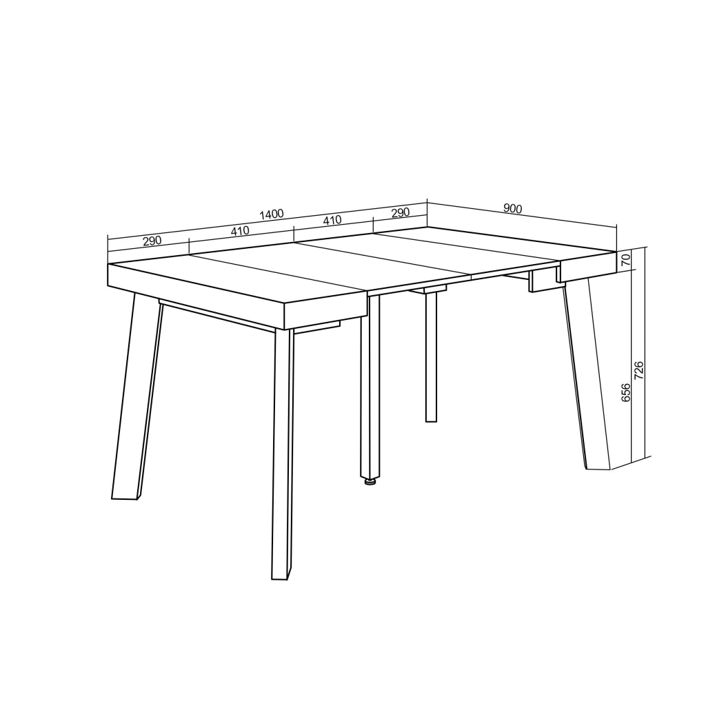 Consolle allungabile, 140x90x73cm, Per 6 persone, Gambe in legno, Bianco e nero RF3123