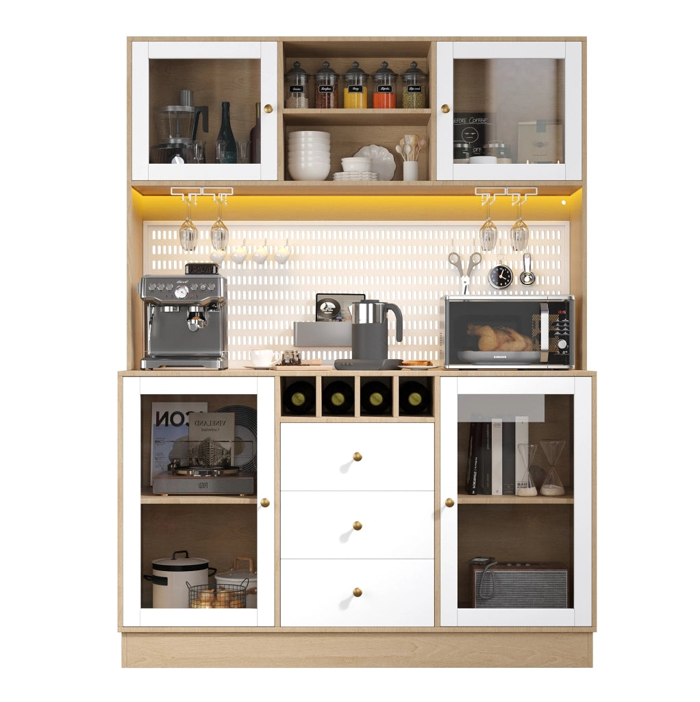 Mobile alto da cucina bianco con LED Smart e portabottiglie