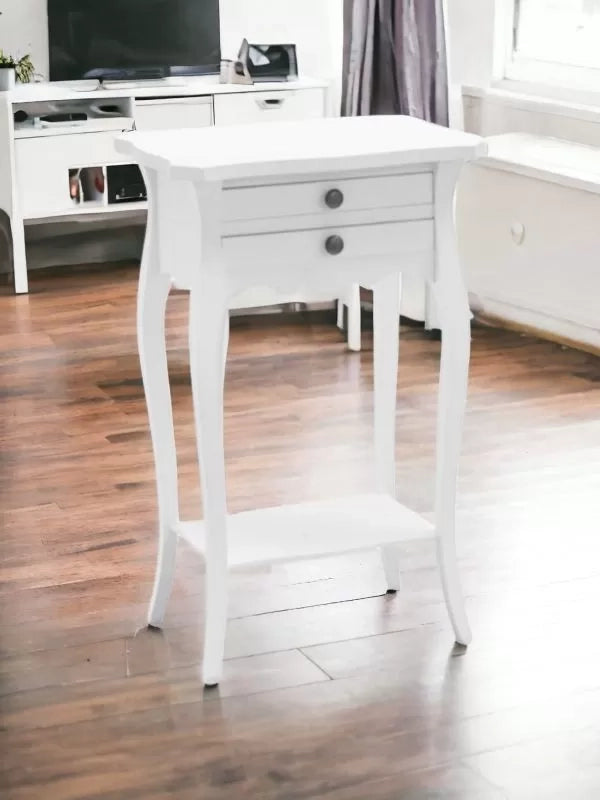 Comodino porta telefono 2 cassetti legno shabby bianco opaco 45x35x70 (1542) - Mobili 2G