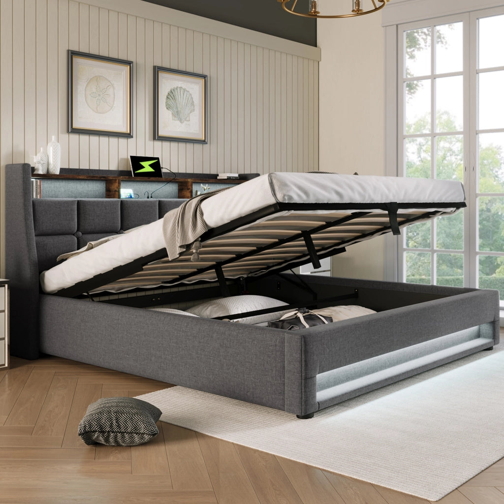 Letto contenitore imbottito grigio 160x200 cm