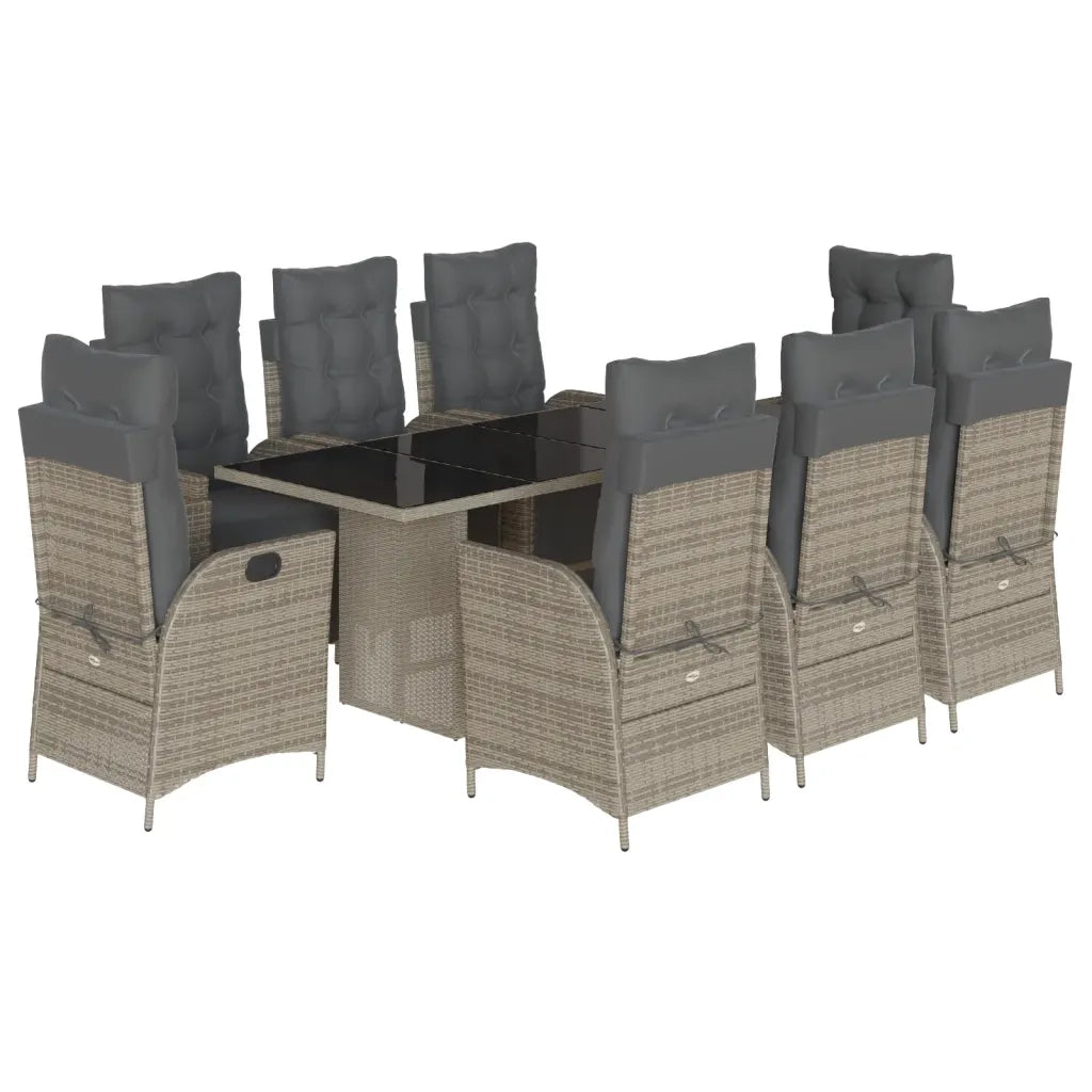 Set da Pranzo da Giardino 9 pz con Cuscini in Polyrattan Grigio 3213357