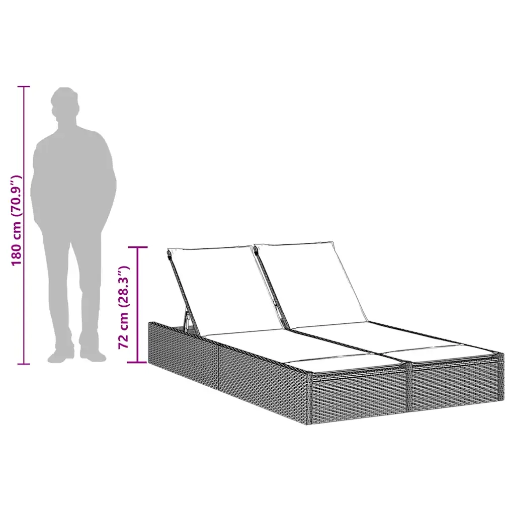 Lettino prendisole doppio con cuscini nero in polyrattan 368636
