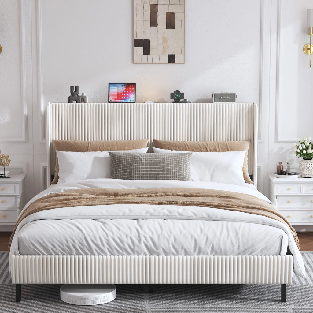 Letto matrimoniale imbottito 180x200 cm in velluto a coste