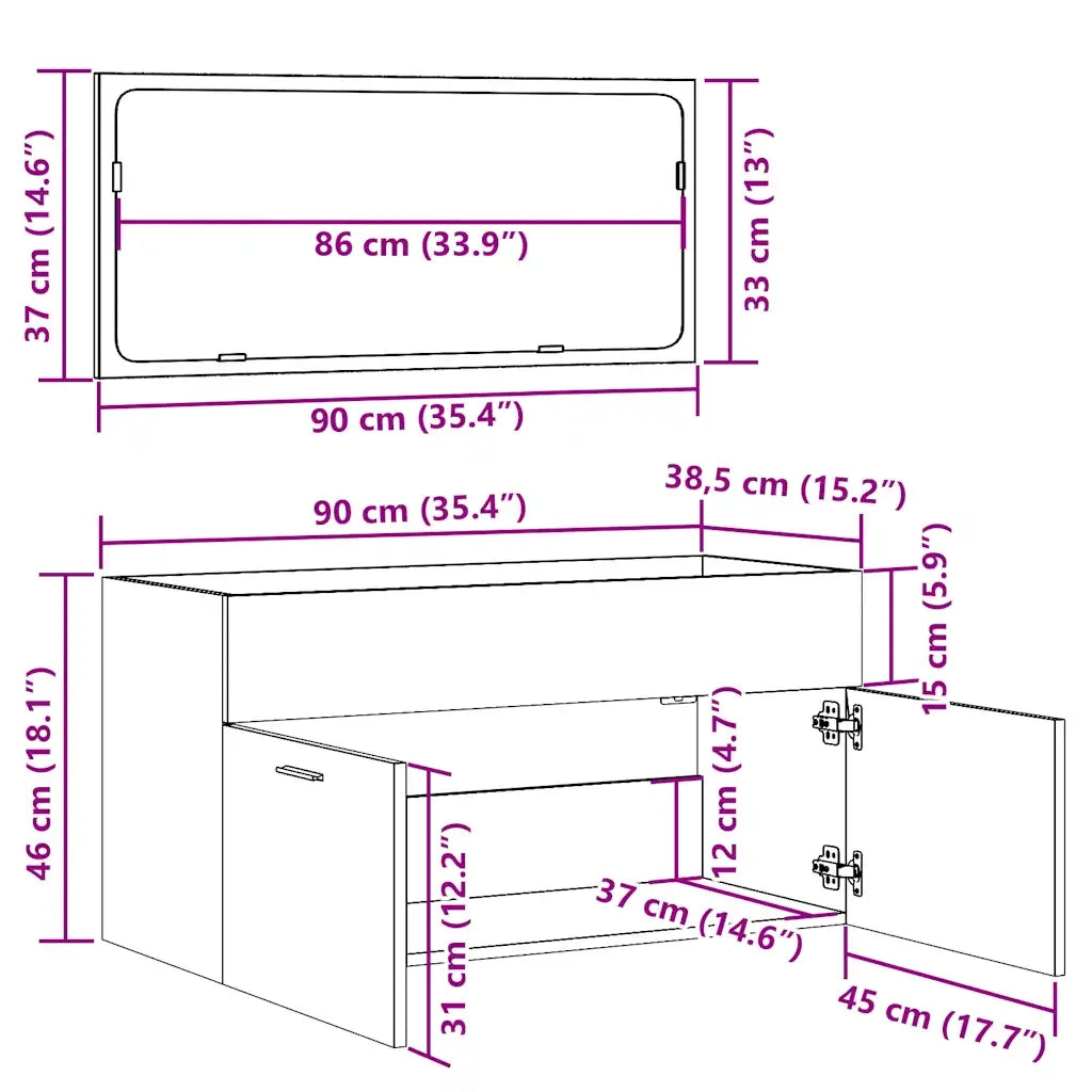 Mobile da Bagno con Specchio in Legno Antico Legno Multistrato 856381