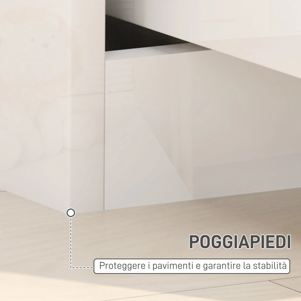 Comodino Moderno in Legno con 2 Cassetti e Design Lucido, 40x40x48 cm, Bianco