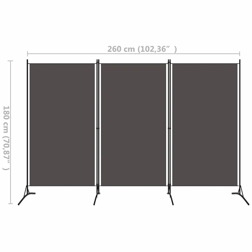 Paravento a 3 Pannelli Antracite 260x180 cm 320733