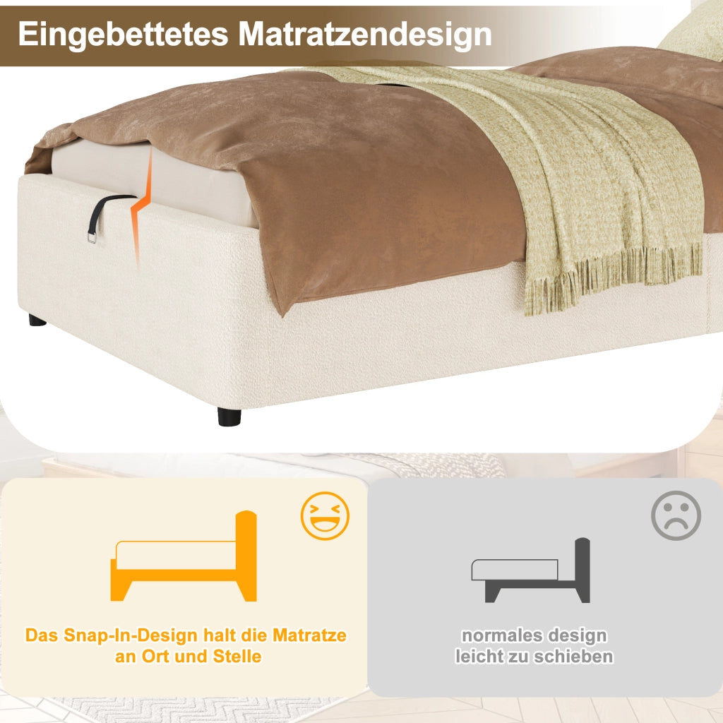 letto imbottito bouclé beige 90 x 200 cm