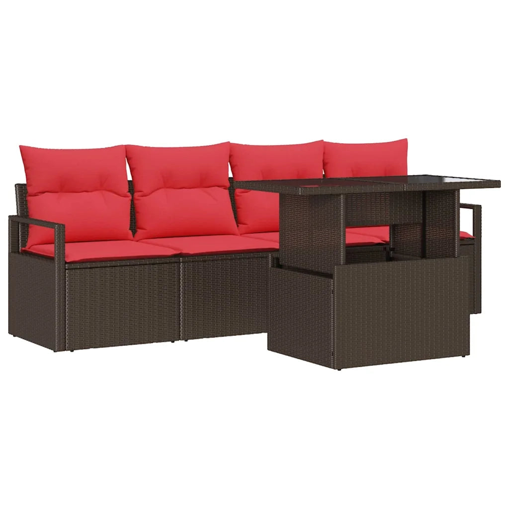 Set Divano da Giardino 5 pcs Marrone e Rosso polyrattan 3348730
