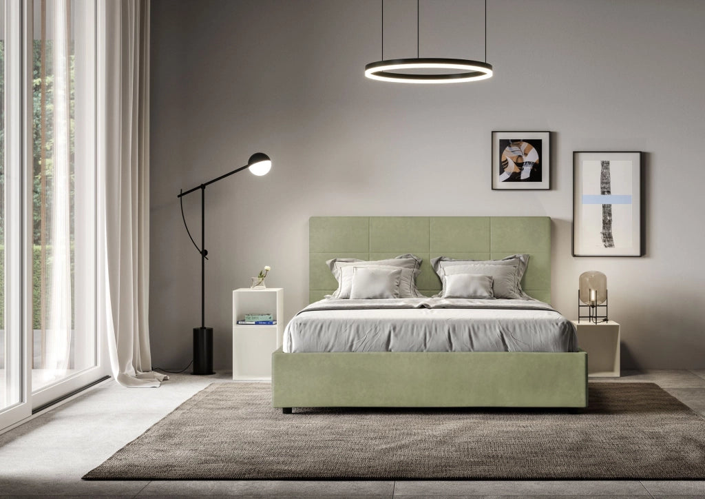 Letto Matrimoniale Francese 140x190 cm con Rete e Contenitore Mika Tè verde