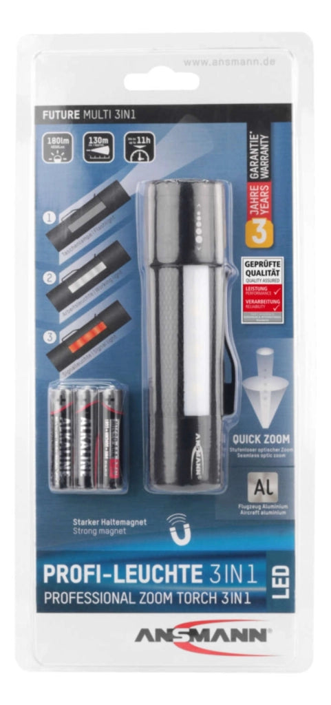 Ansmann Torcia tascabile a batteria 1600-0137 Future Multi 3in1 LED con zoom