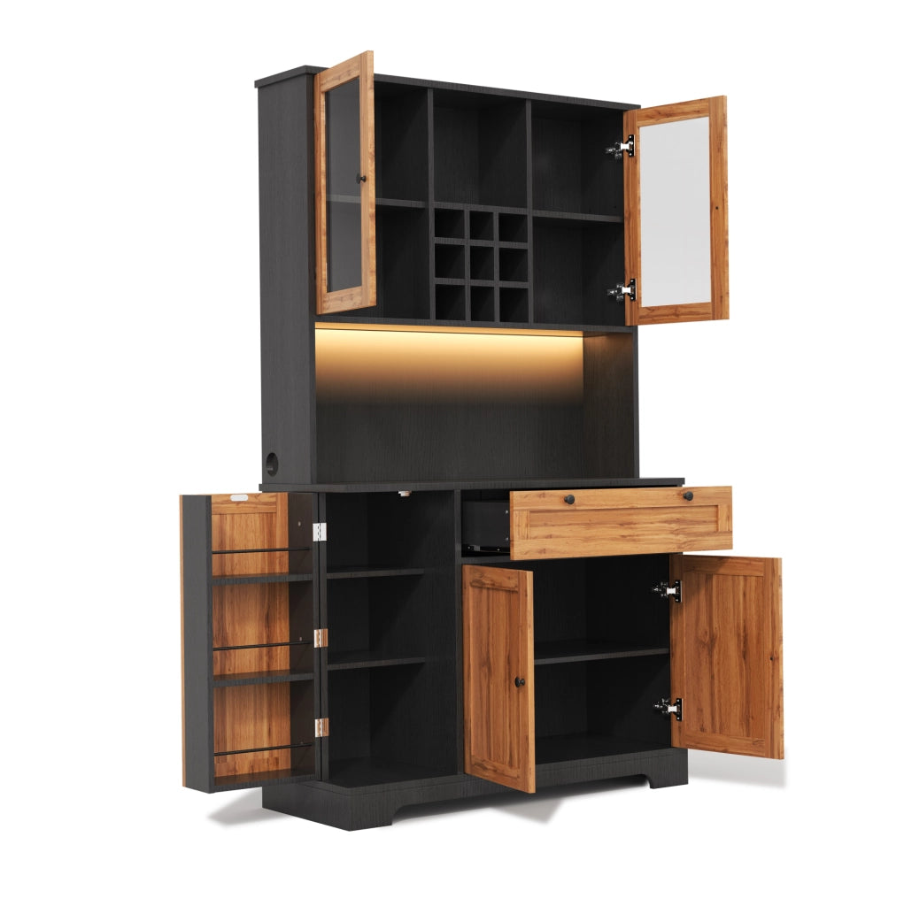 Mobile cucina con LED, prese e portabottiglie 180x105x40 cm