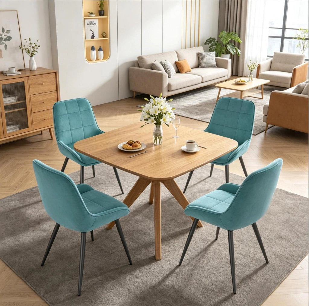 SEDIA Imbottita in Velluto Turchese Set da 4 pezzi, 81,5 cm