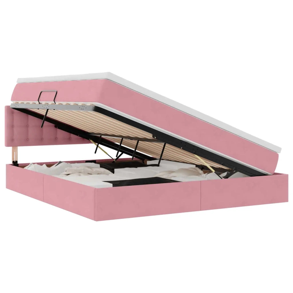 Letto con contenitore e LED con led Rosa 160 x 200 cm Velluto
