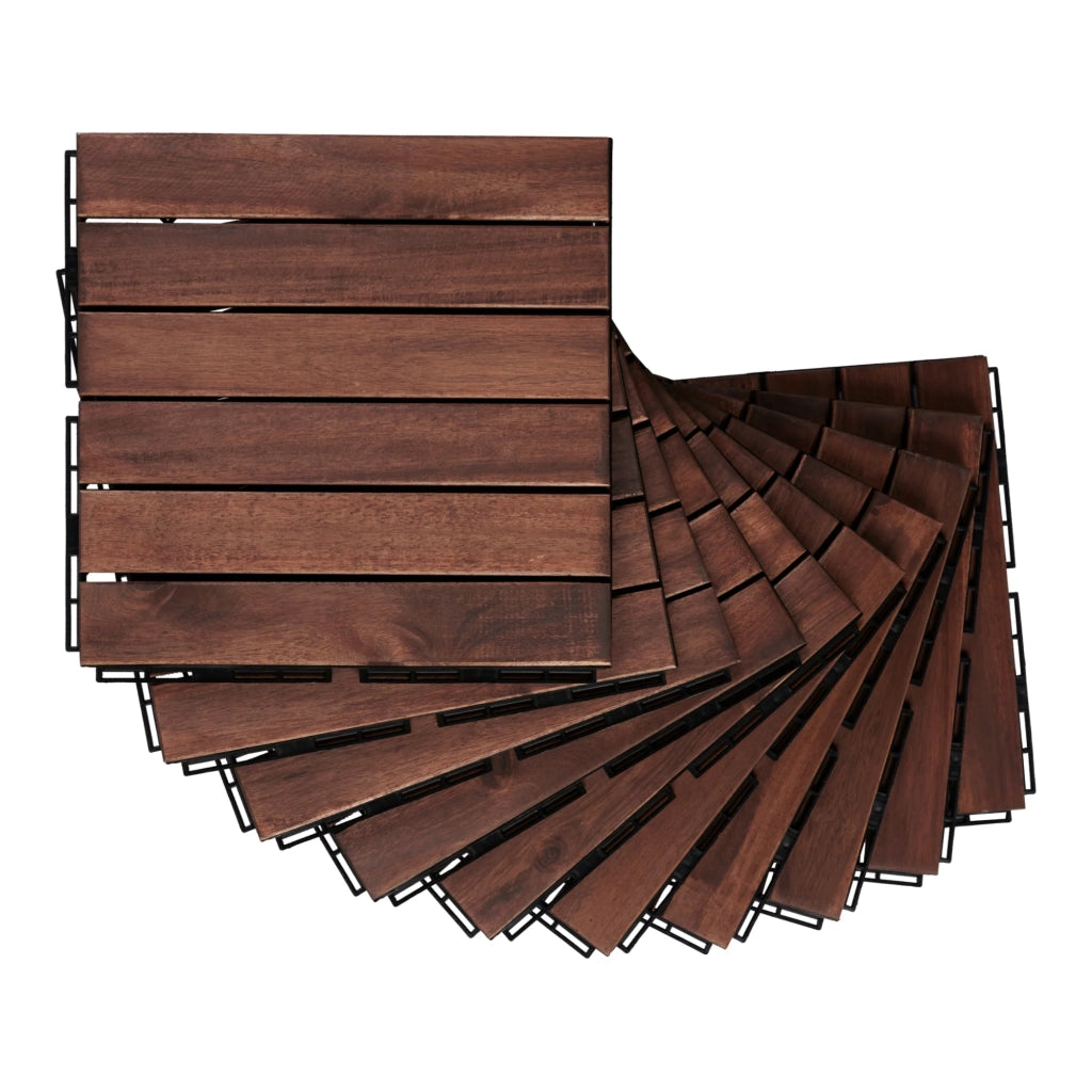 Set di 10 piastrelle da giardino in legno di acacia 6 listelli 0,9 m² marrone 03_0010552