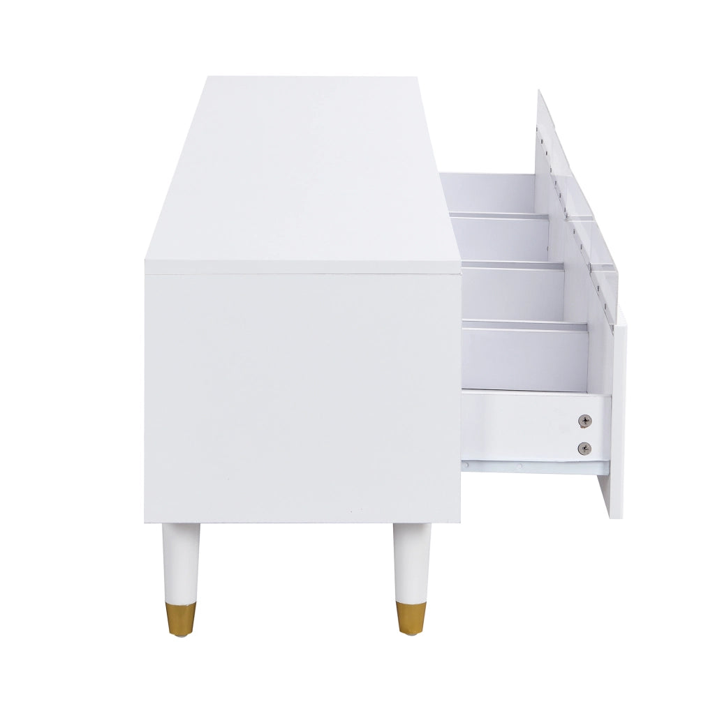 Mobile TV 178x35x45 cm con 4 cassetti e passacavi in MDF e acrilico bianco