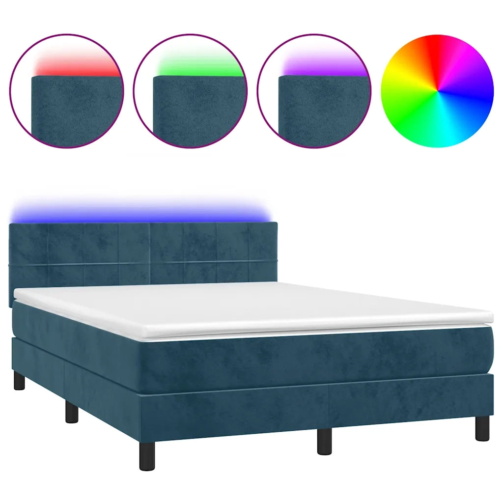 Letto a Molle con Materasso e LED Blu Scuro 140x200 cm 3134409