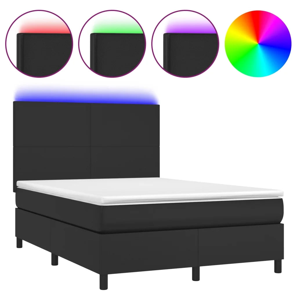 Giroletto a Molle con Materasso e LED Nero 140x190cm Similpelle 3135819