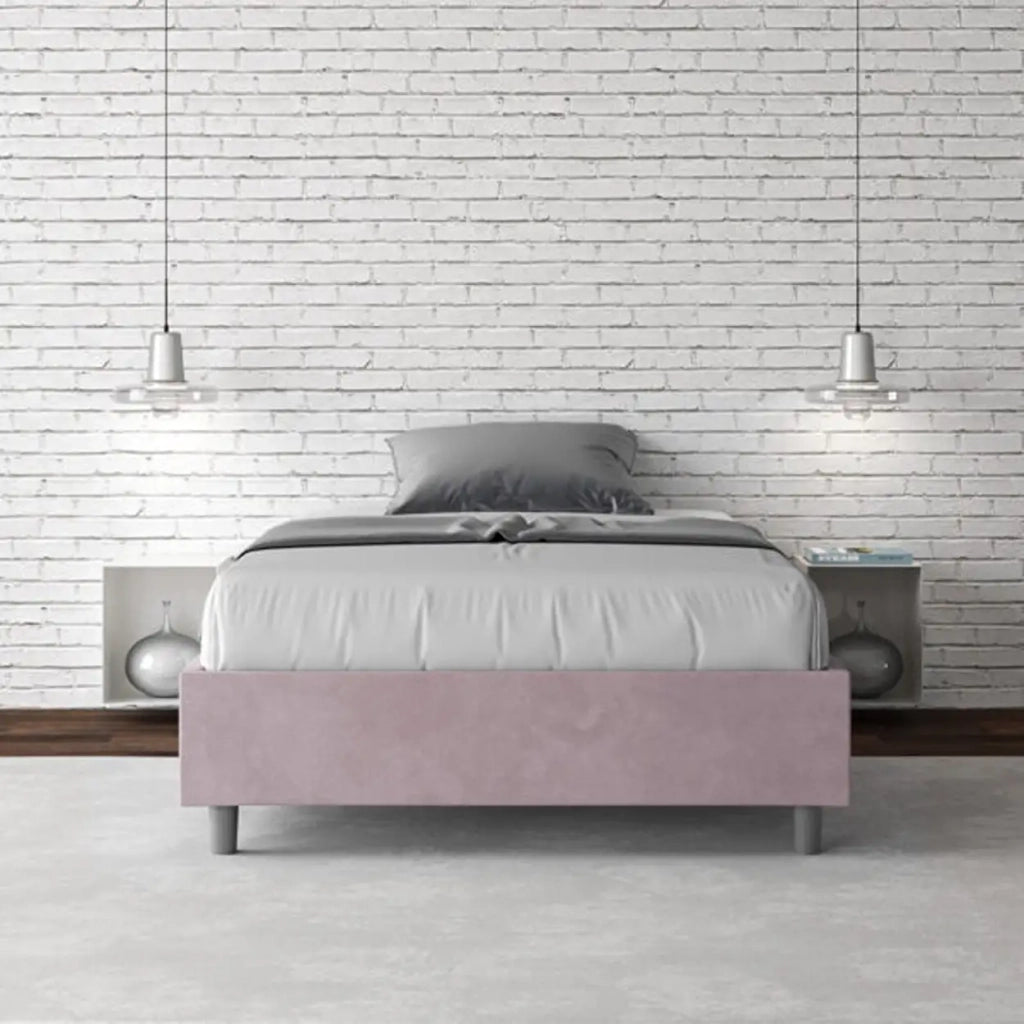 Letto una piazza e mezza con rete imbottito 120x210 microfibra glicine Azelia