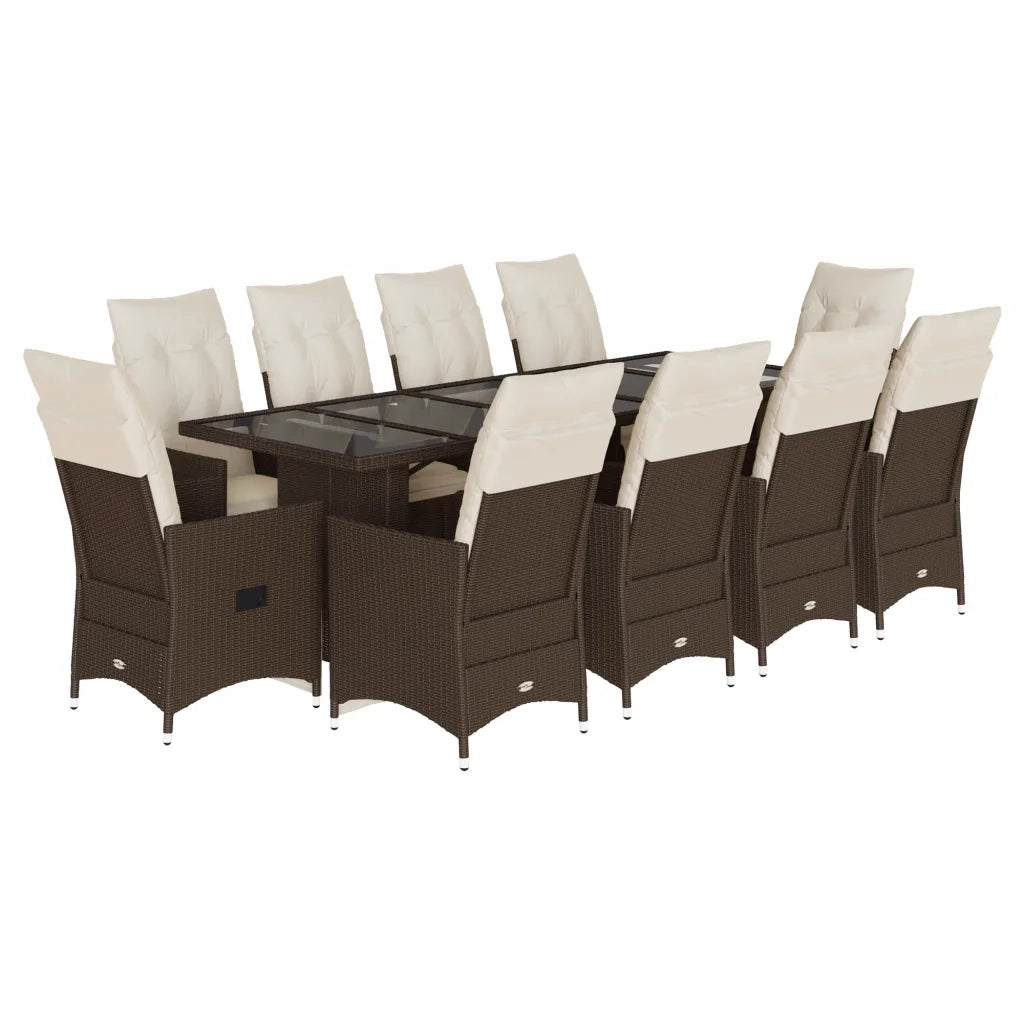 Set Bistrò da Giardino 11 pz con Cuscini in Polyrattan Marrone 3277264