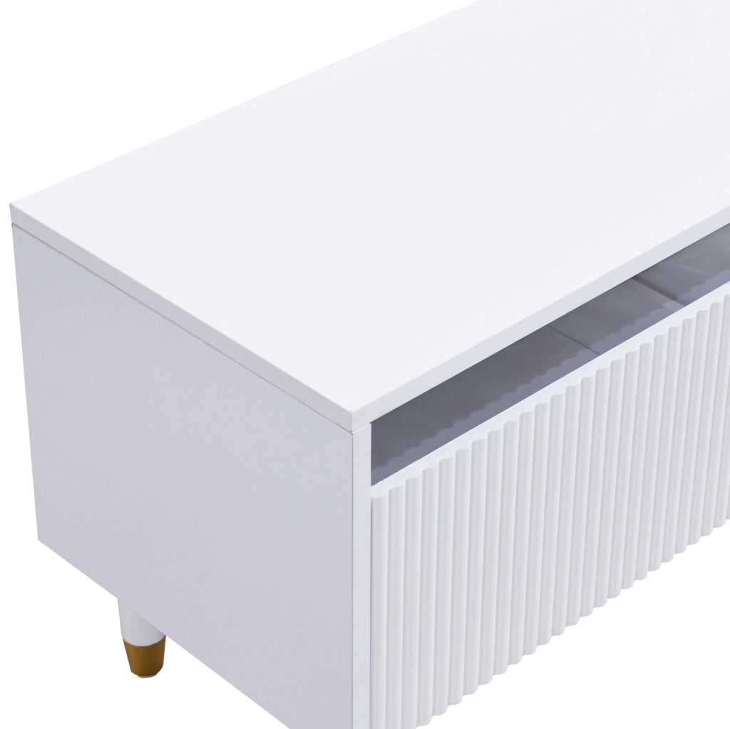 Mobile TV 178x35x45 cm con 4 cassetti e passacavi in MDF e acrilico bianco