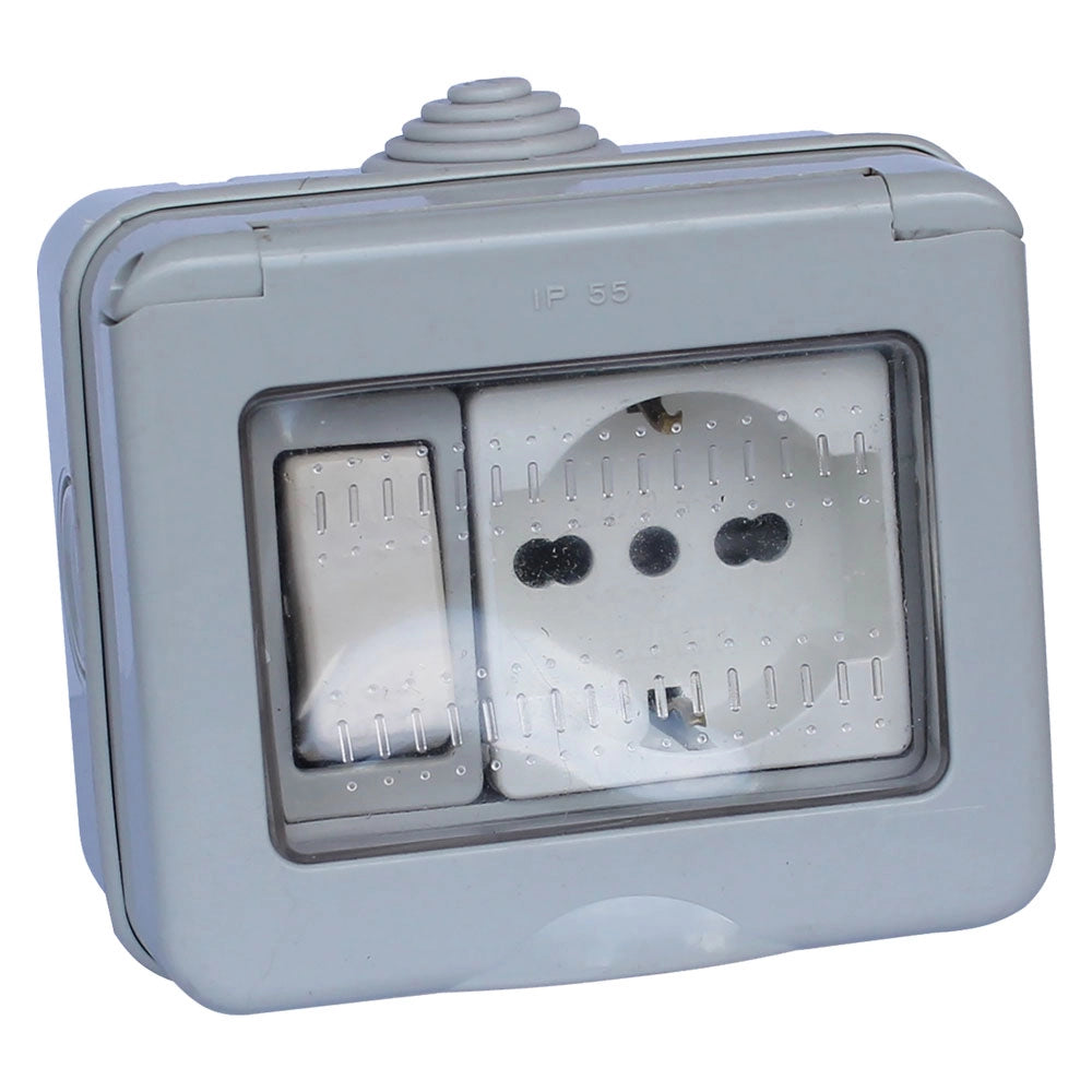 Contenitore Esterno Interruttore + Presa Schuko 1 Deviatore + 1
