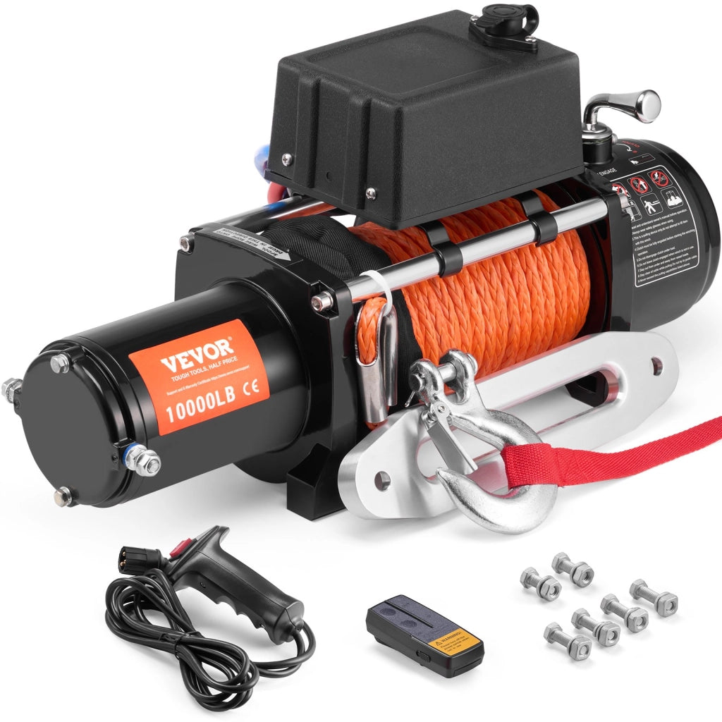Verricello Elettrico 12V 4536 kg Argano per Fuoristrada e SUV con Cavo Sintetico Φ0,9 x 1981,2 cm Telecomando Wireless Impermeabile IP55 S10000