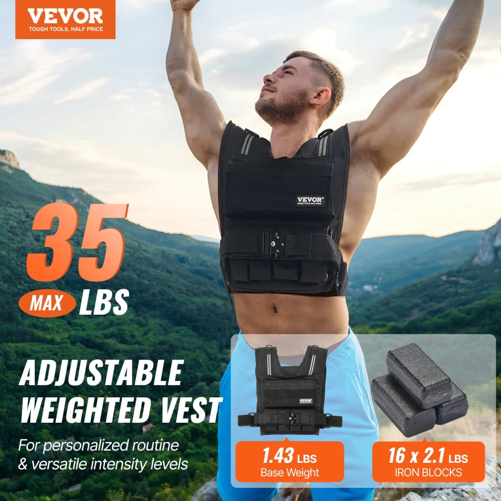 Gilet Zavorrato Regolabile 15,85kg JS-VEST007 in Nylon 1000D con 16 Blocchi di Ferro per Allenamento Corsa Nero
