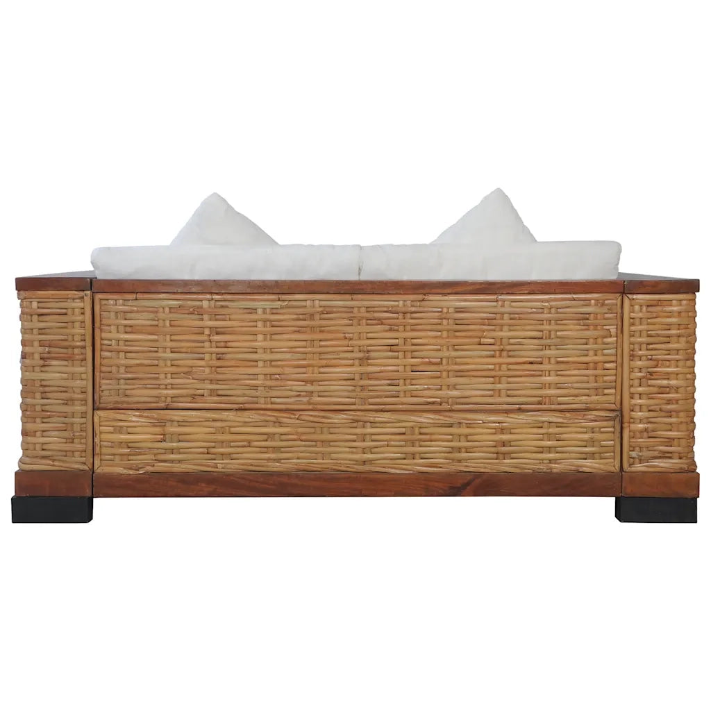 Divano a 2 Posti con Cuscini Marrone in Rattan Naturale 283079