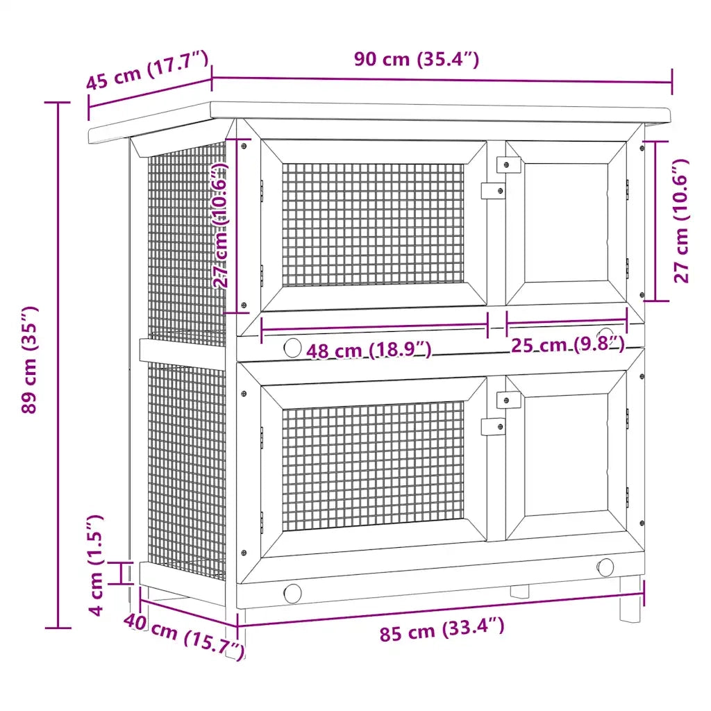 Conigliera per Esterni con 4 Porte Rosso in Legno 170836
