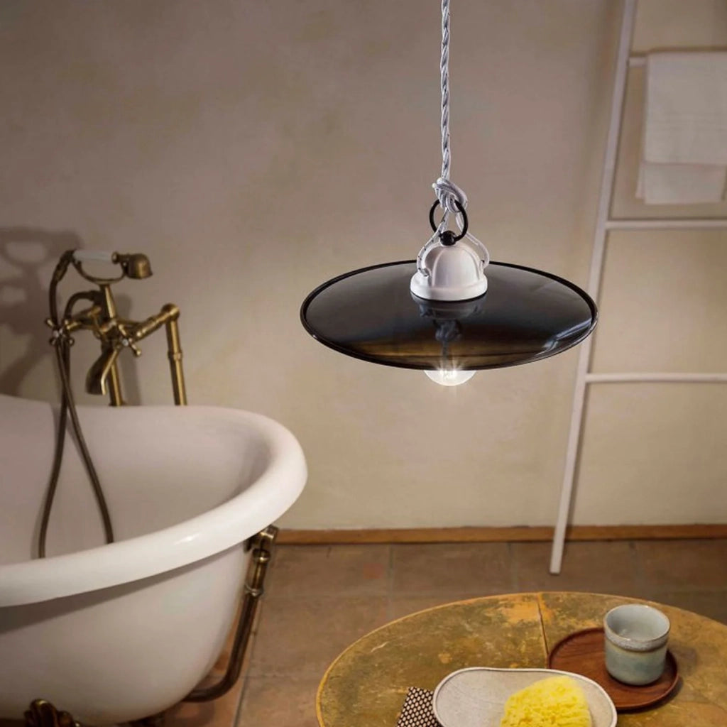 Lampadario Industrial Potenza Ferro E Ceramica Nero Diam. 25Cm 1 Luce E27