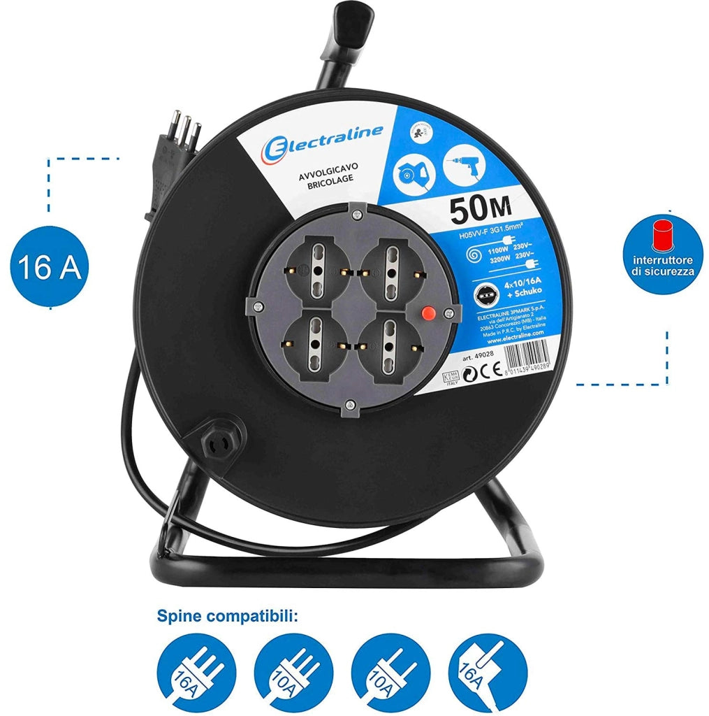 Avvolgicavo Domestico con Cavaletto 50 m Electraline