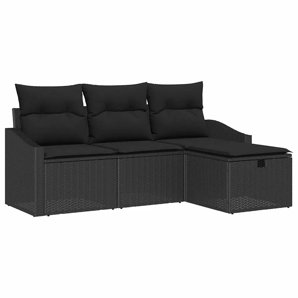 Set di divani con cuscino 4 pcs Nero polyrattan 3359252