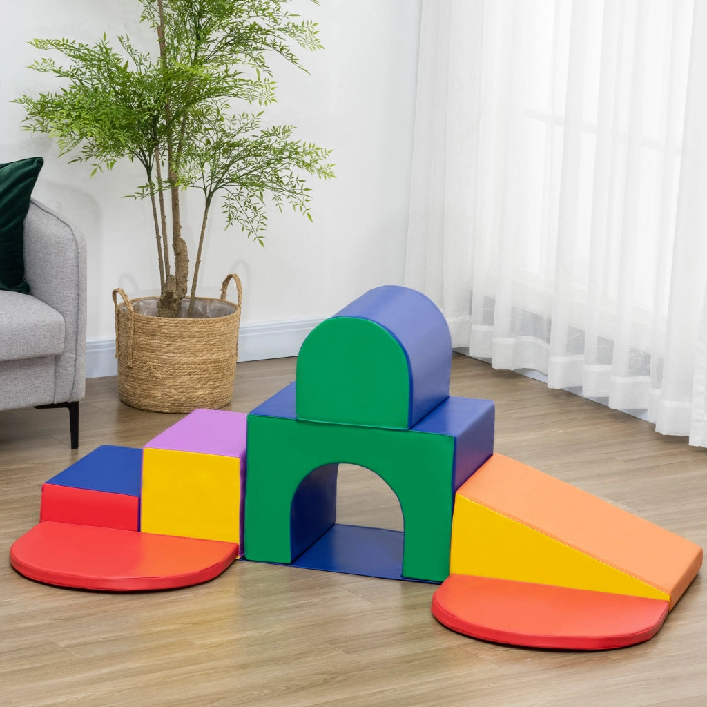 Set 7 Blocchi Gioco Morbidi per Bambini in Schiuma EPE ed Ecopelle con Scala e Rampa Multicolore
