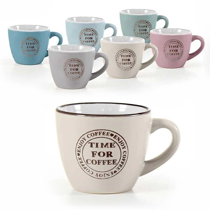 SET 6 TAZZINE DA CAFFE COLORI PASTELLO "TIME FOR COFEE"  90CC