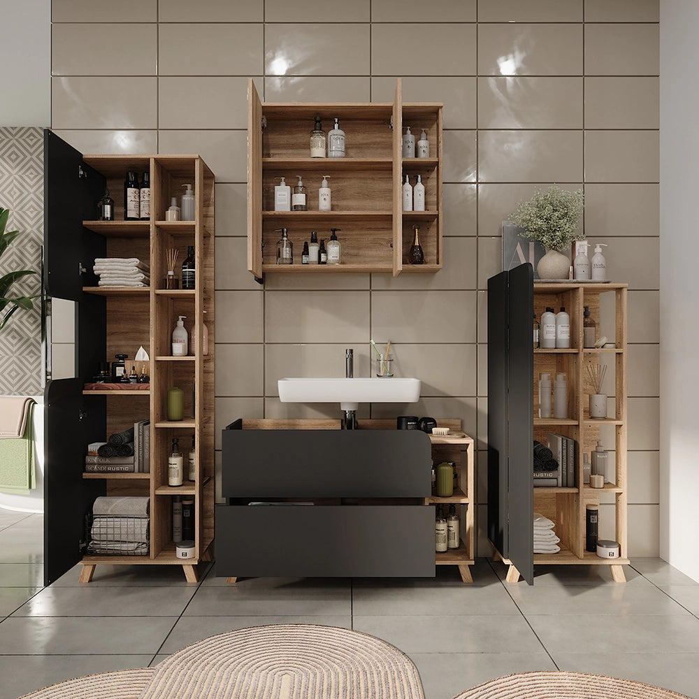 Vicco Set di mobili da bagno Sonoma/antracite 4 parti