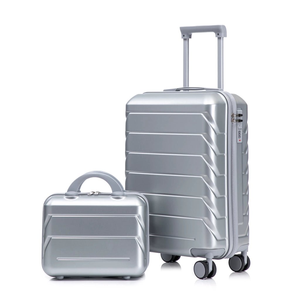 Set 2 valigie ABS con rotelle e combinazione + beauty case 14", argento