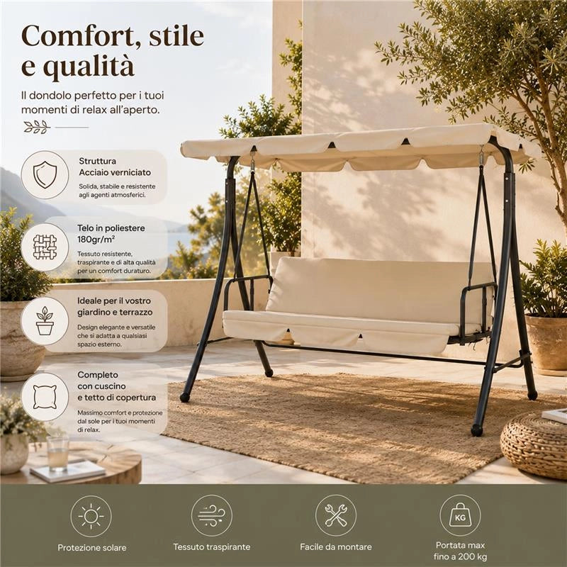 DONDOLO A LETTO BALIIN IN ACCIAIO VERNICIATO CON TELO IN POLIESTERE COLORE BEIGE 190X120X165H CM
