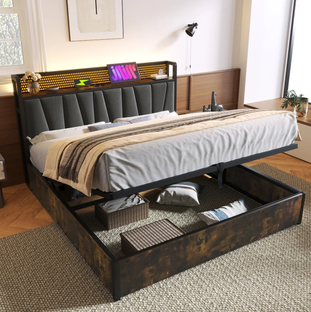Letto matrimoniale 180x200 cm grigio con LED RGBW e USB