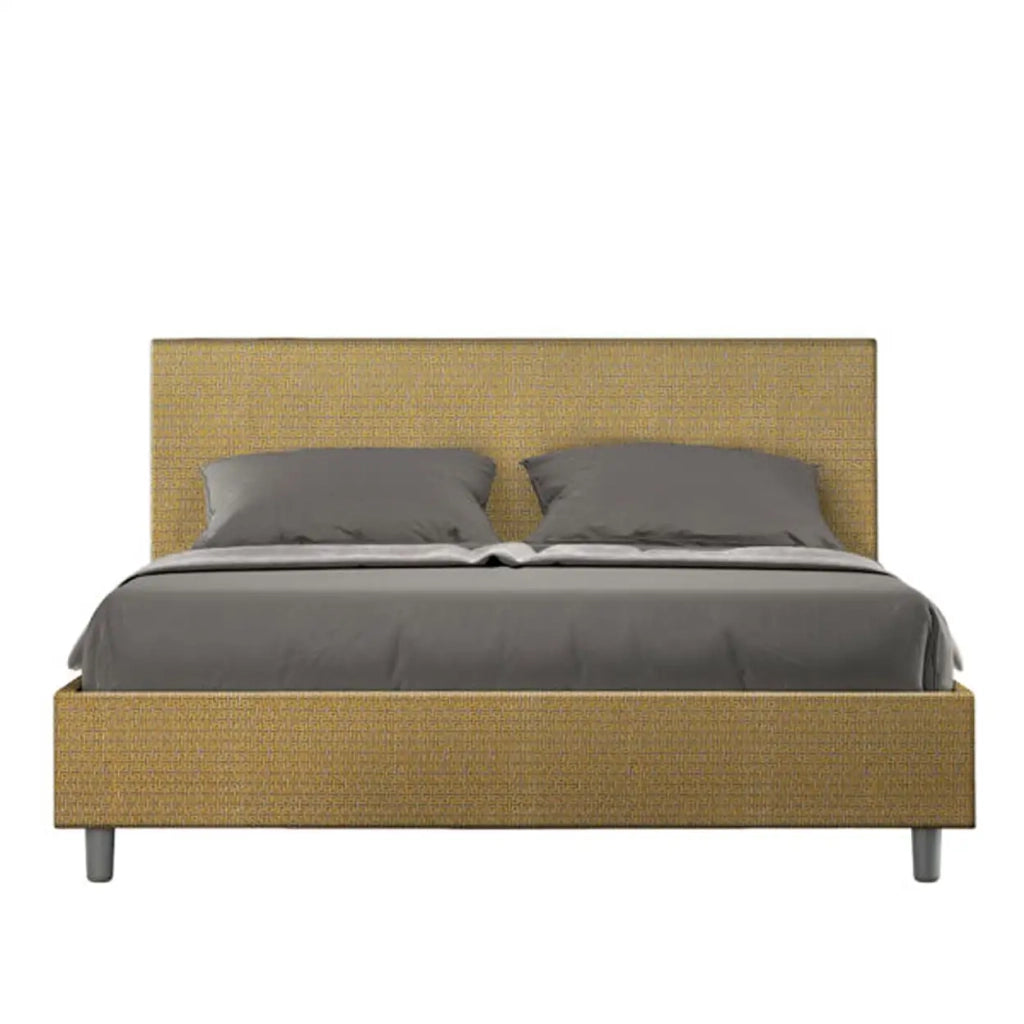 Letto matrimoniale senza rete imbottito 160x200 tessuto Labirinto 6 giallo Adele