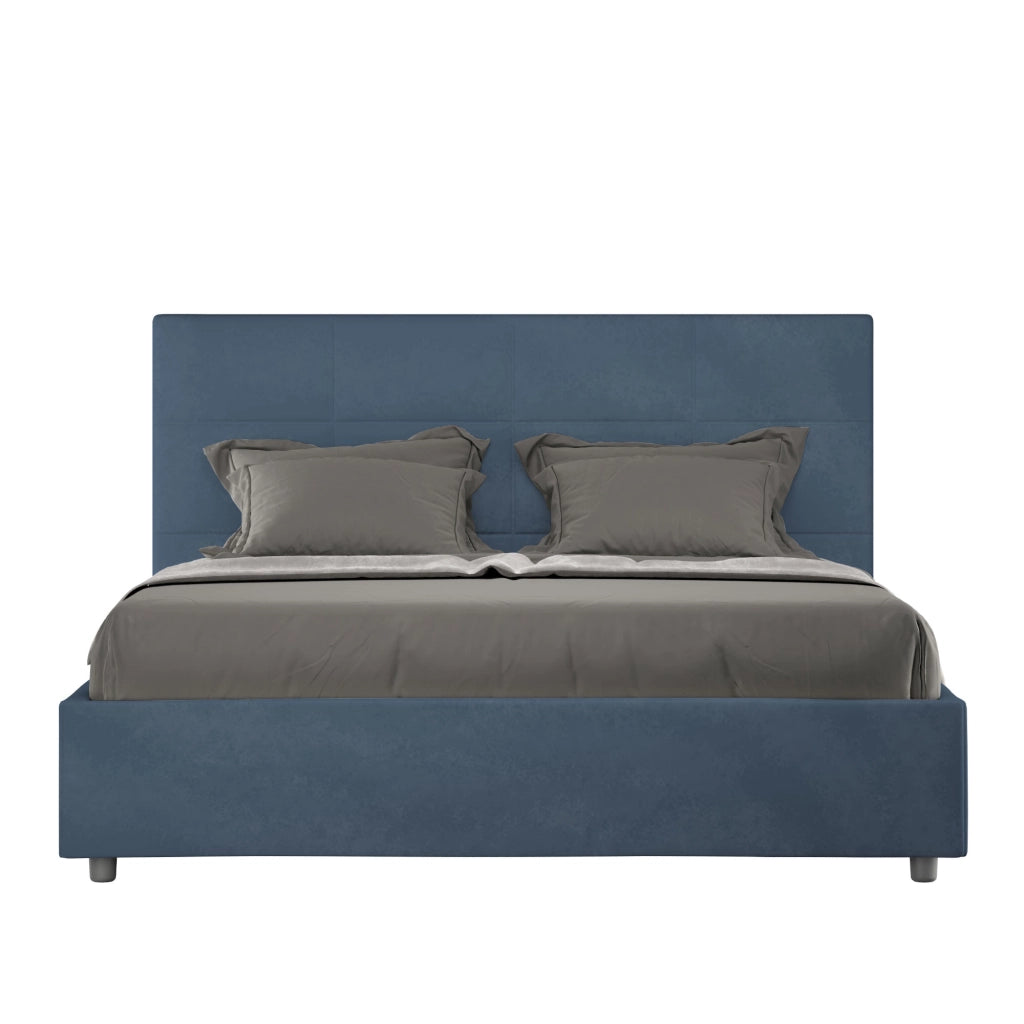 Letto 1 Piazza E Mezzo 130x190 cm con Rete Imbottito in Microfibra Mika Blu