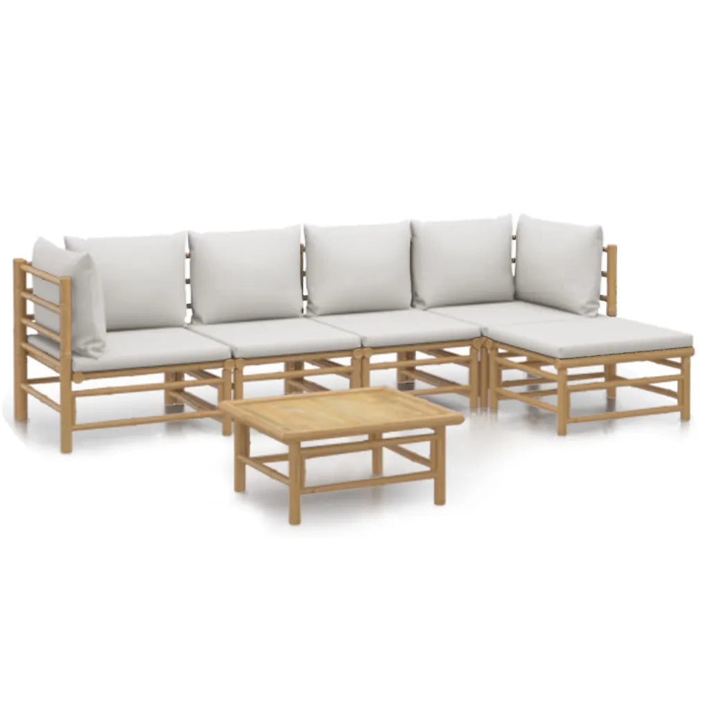 Set Salotto da Giardino 6pz con Cuscini Grigio Chiaro Bambù 3155084