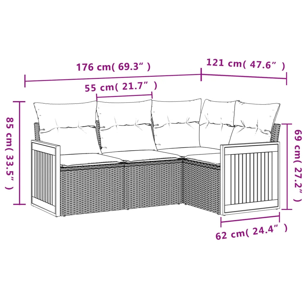 Set Divani da Giardino 4 pz con Cuscini Nero in Polyrattan 3227609