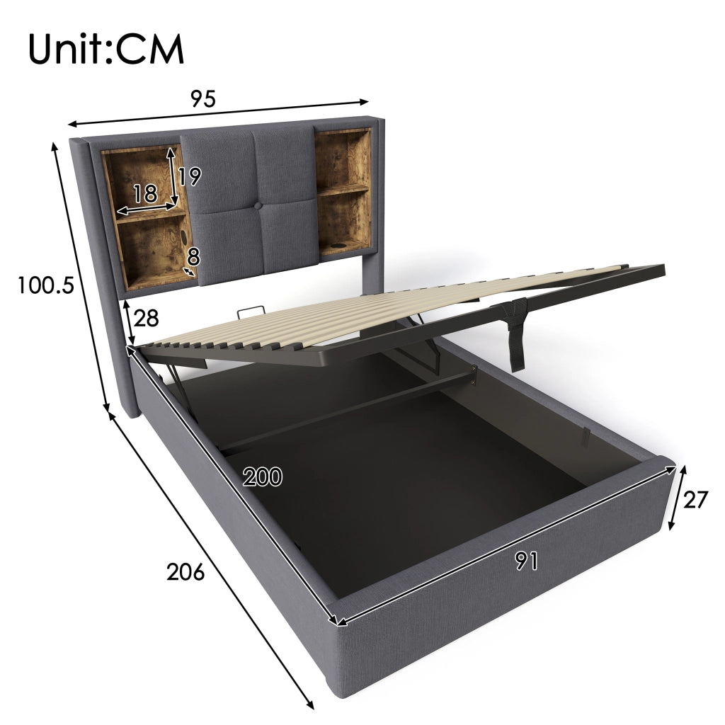Letto singolo imbottito 90x200 cm con ricarica wireless