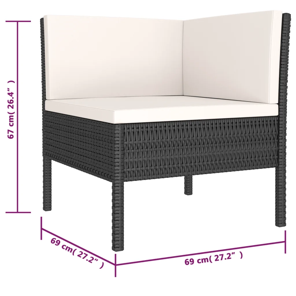 Set Divani da Giardino 6 pz con Cuscini in Polyrattan Nero 3056962