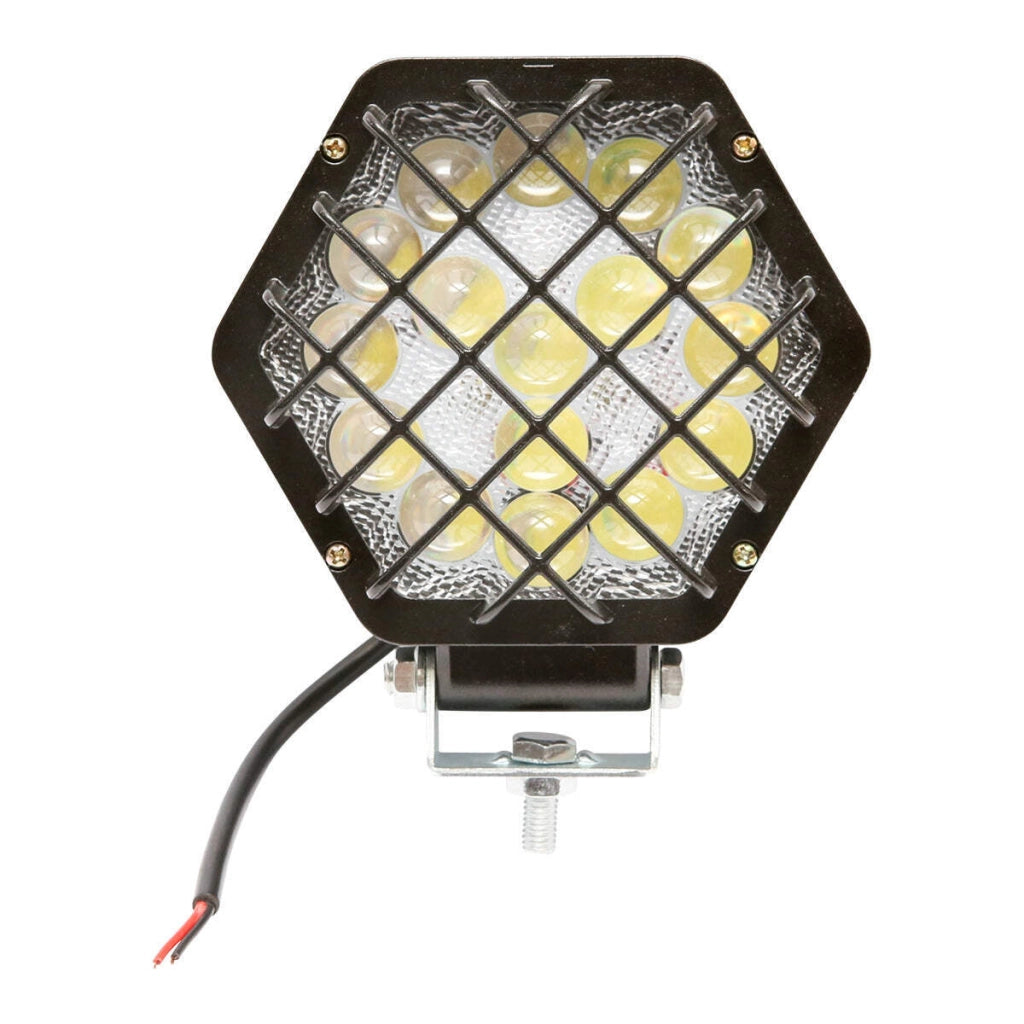 Lampada proiettore esagonale con luce bianca e griglia, 16 LED, 12/24V, 125mm, Breckner Germany.